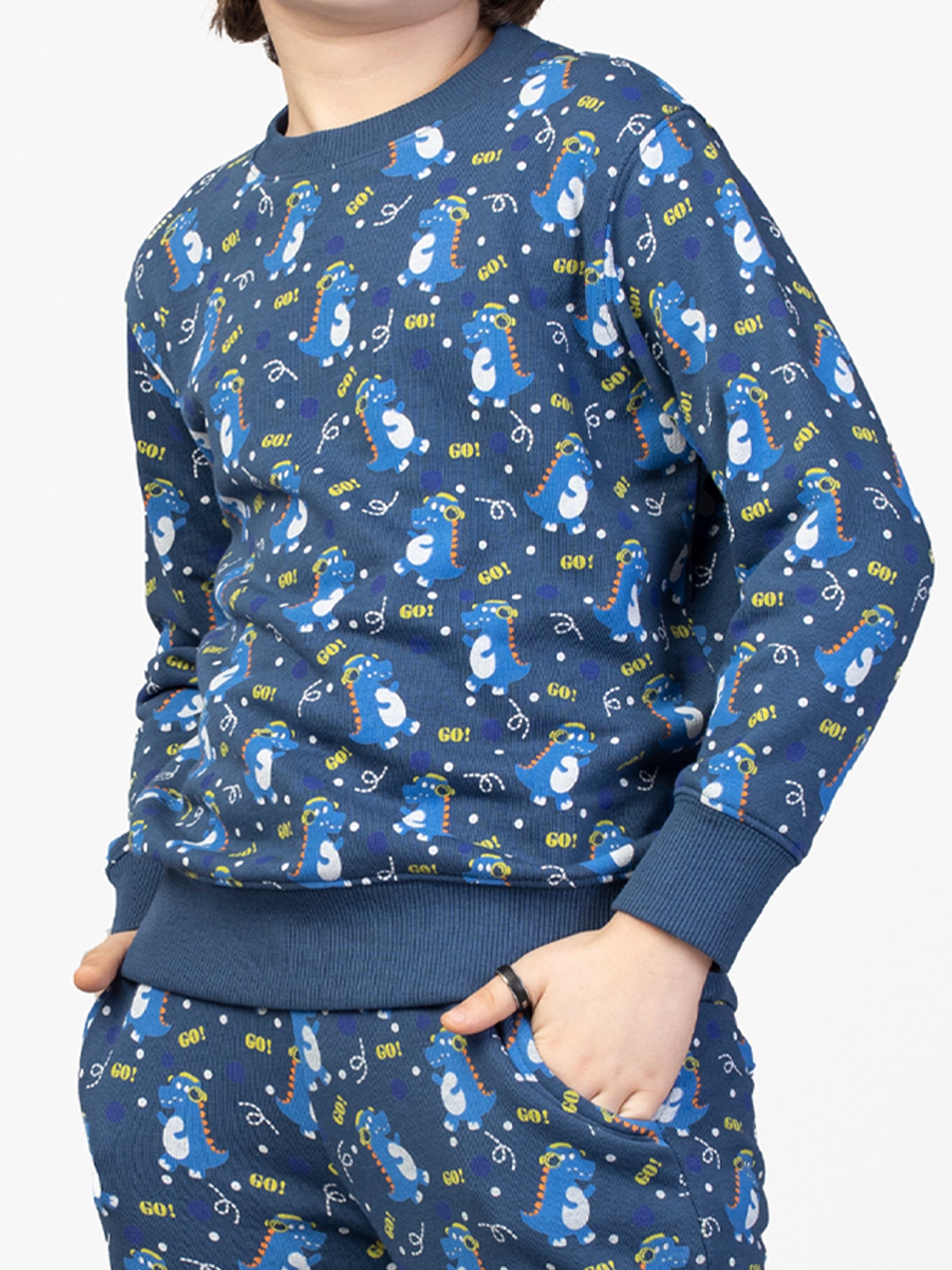 Nimble Printed Blue Sweatshirt & Joggers For Boys| Set Of 1 | Cotton Polyester