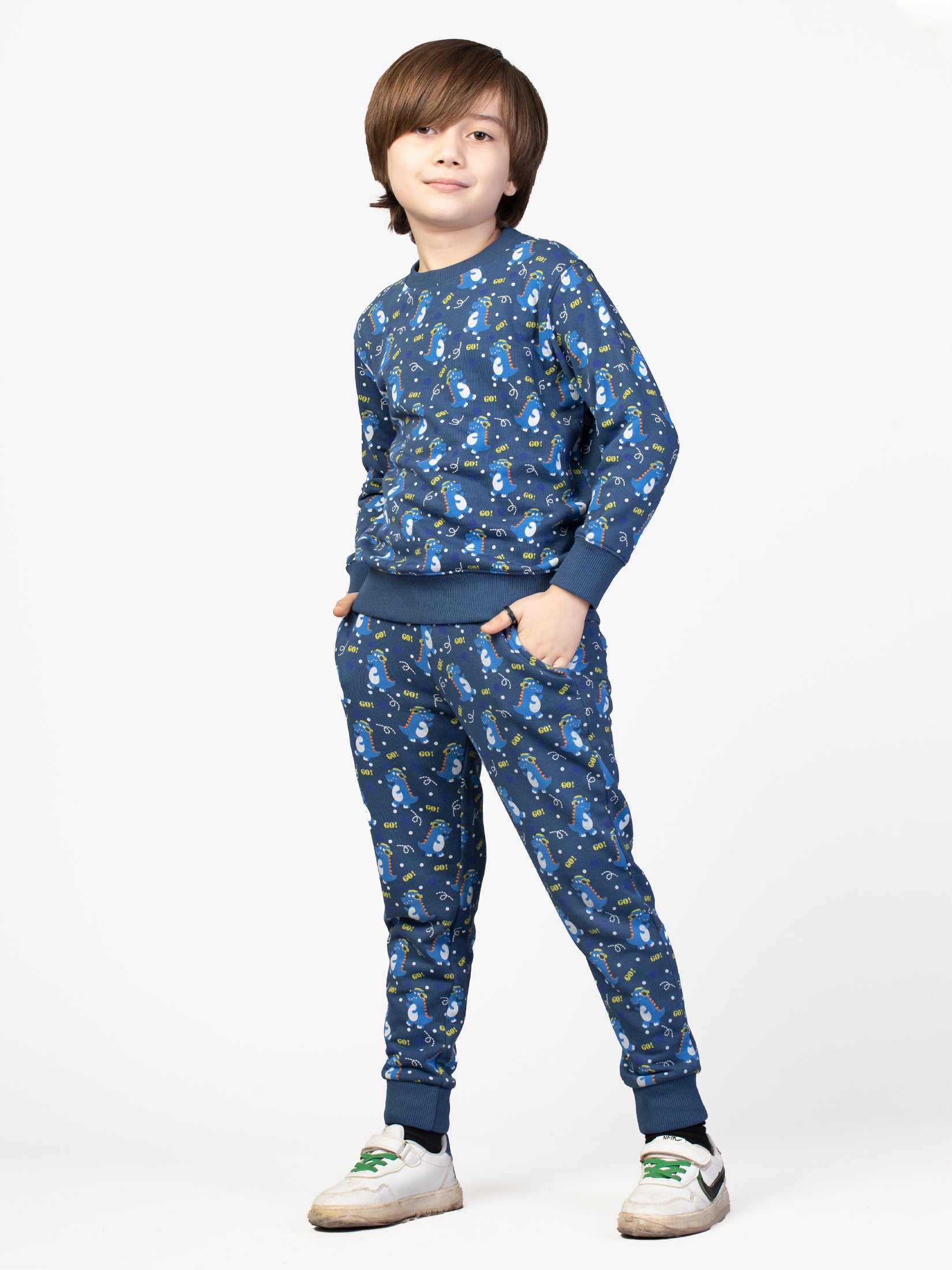 Nimble Printed Blue Sweatshirt & Joggers For Boys| Set Of 1 | Cotton Polyester