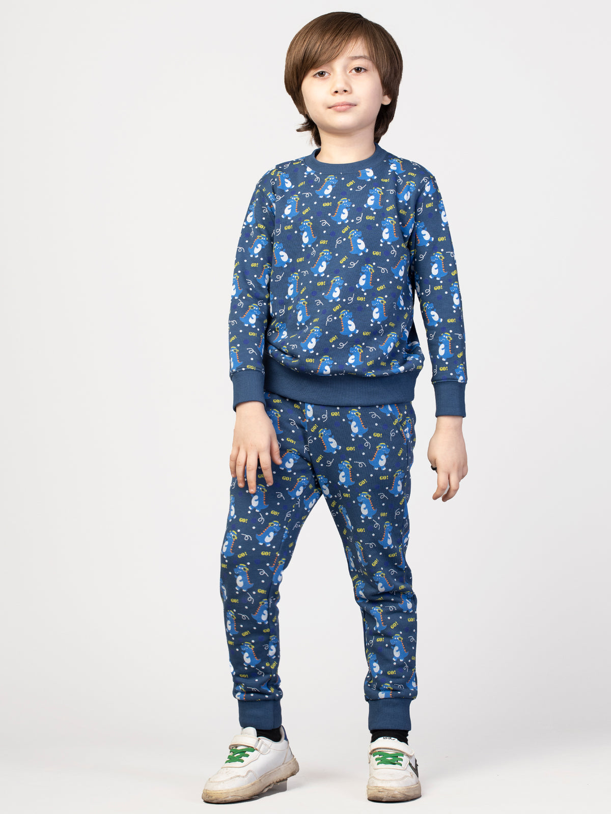Nimble Printed Blue Sweatshirt & Joggers For Boys| Set Of 1 | Cotton Polyester
