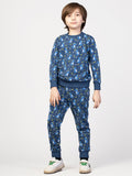 Nimble Printed Blue Sweatshirt & Joggers For Boys| Set Of 1 | Cotton Polyester