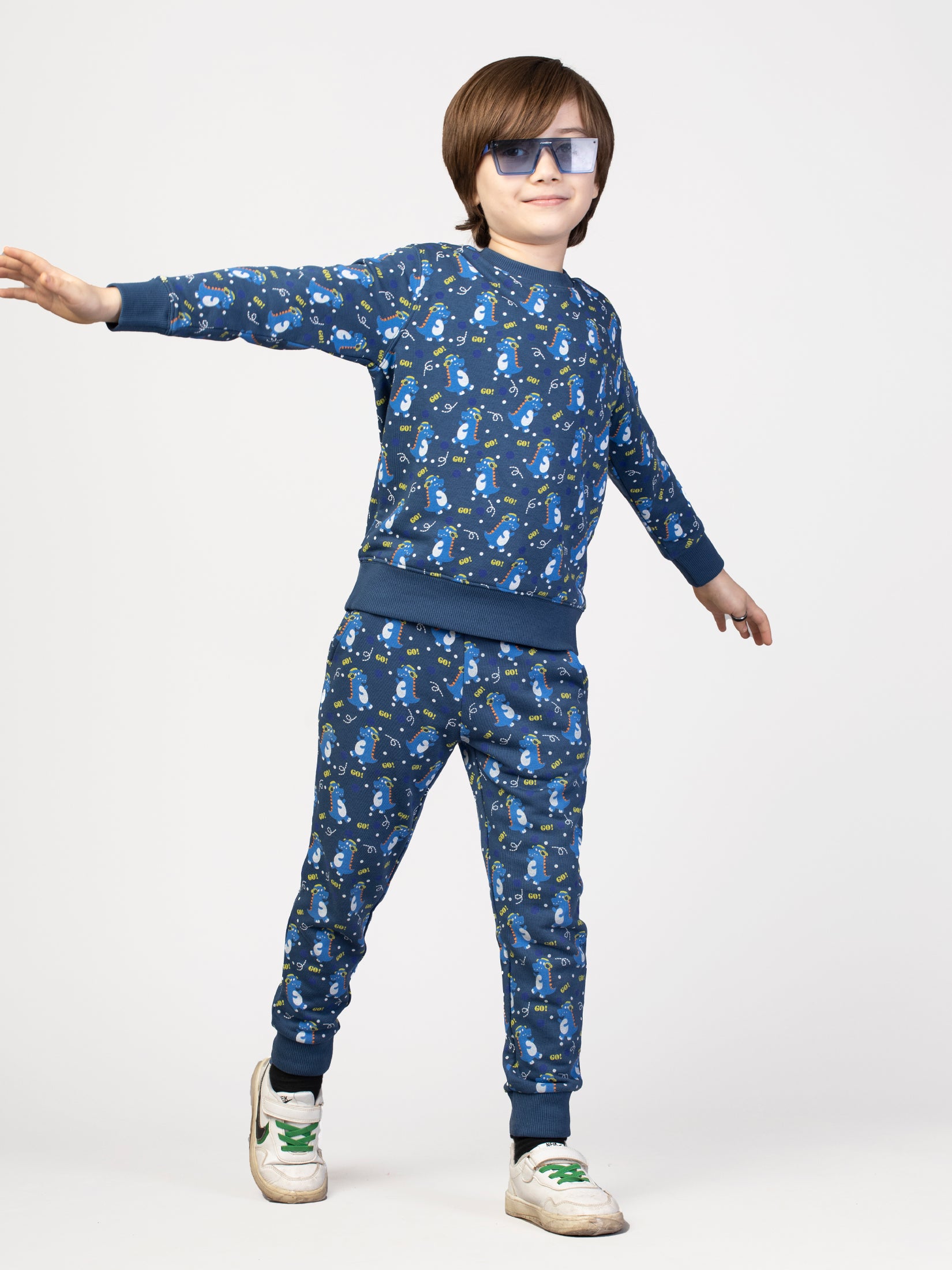 Nimble Printed Blue Sweatshirt & Joggers For Boys| Set Of 1 | Cotton Polyester